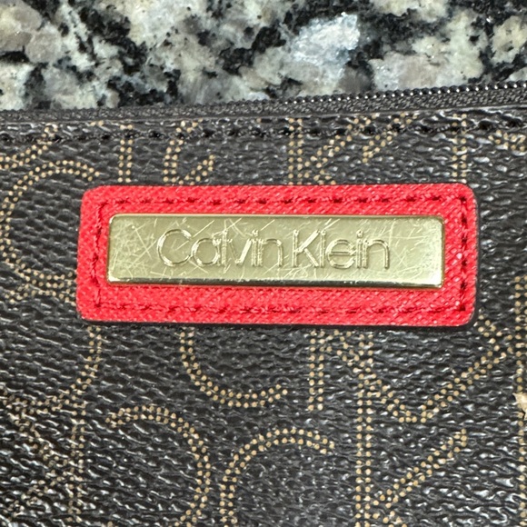 Calvin Klein Logo Wristlet in Brown and Red NWT - Picture 2 of 16